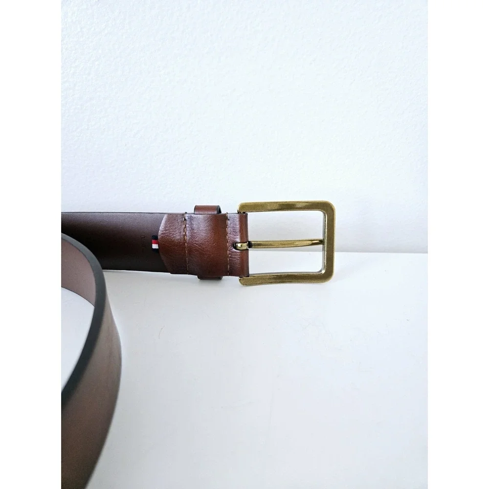 Tommy‎ Hilfiger Dress Belt Mens 40 Brown Leather Brass Made in USA